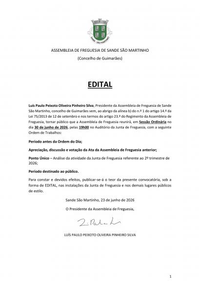 Edital - Assembleia da Freguesia - 30/06/2026